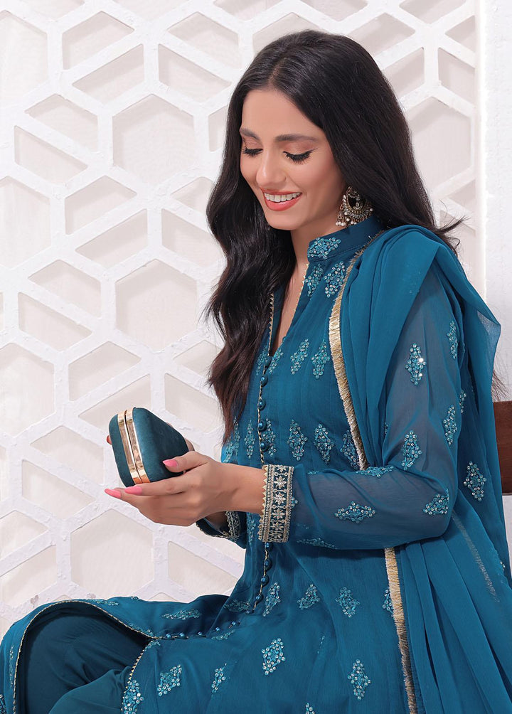 Al Harir Apparel Pret Eastern Chiffon 3 Piece Suit Ruby Peacock