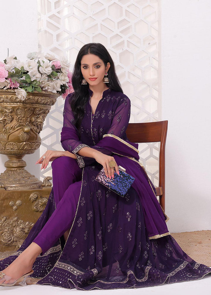Al Harir Apparel Pret Eastern Chiffon 3 Piece Suit Ruby Purple