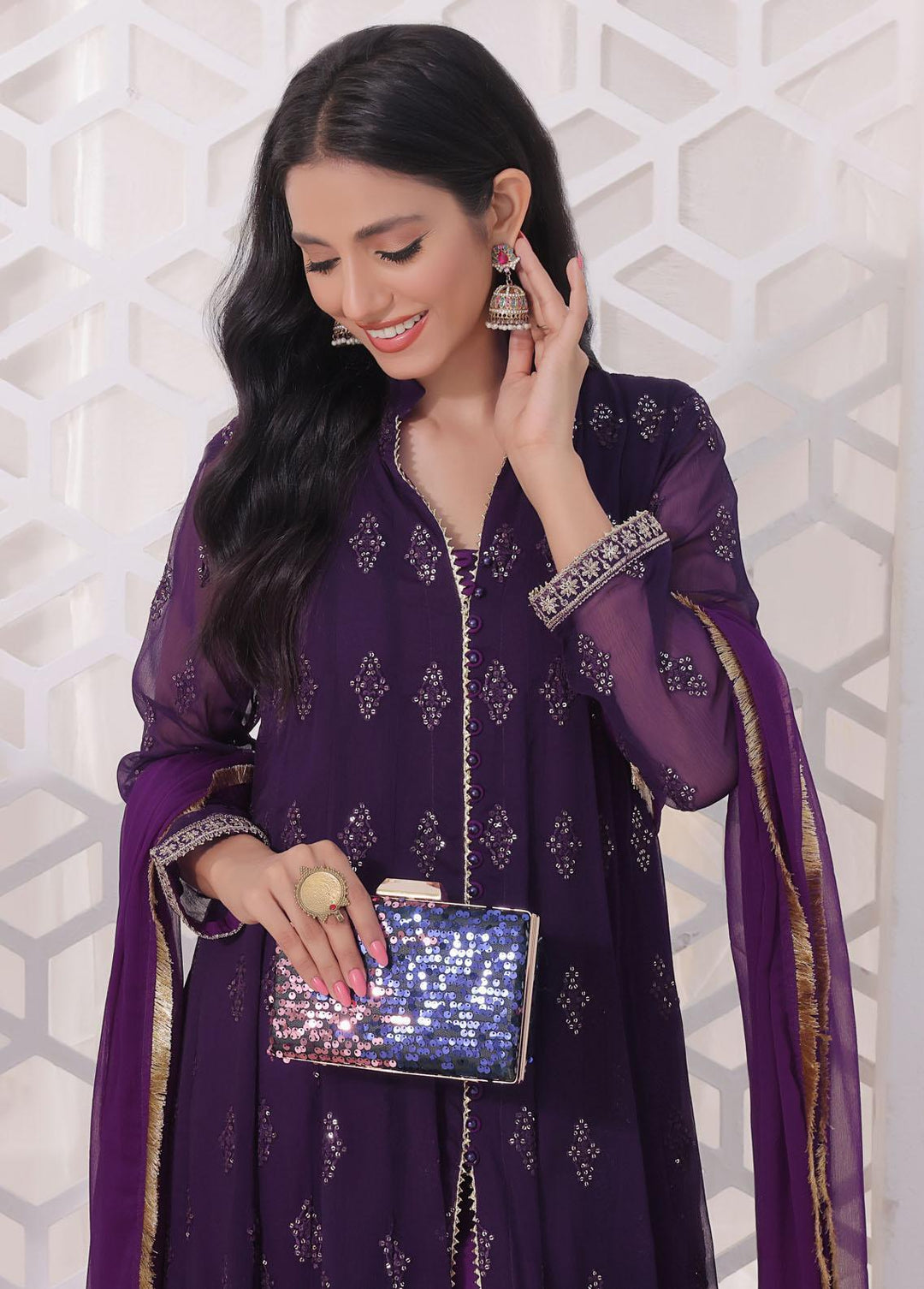 Al Harir Apparel Pret Eastern Chiffon 3 Piece Suit Ruby Purple