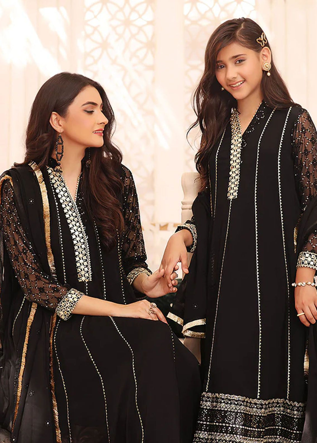 Al Harir Apparel Pret Embroidered Chiffon 3 Piece Suit Zarif Kids Black