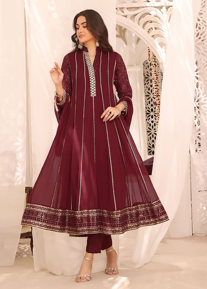 Al Harir Apparel Pret Embroidered Chiffon 3 Piece Suit Zarif Maroon