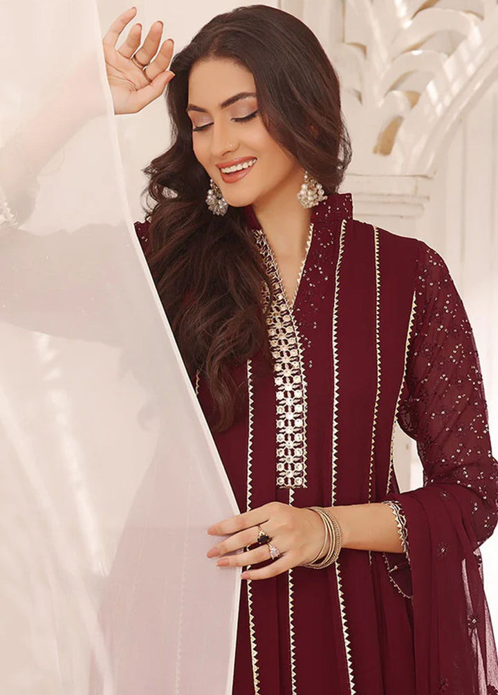 Al Harir Apparel Pret Embroidered Chiffon 3 Piece Suit Zarif Maroon