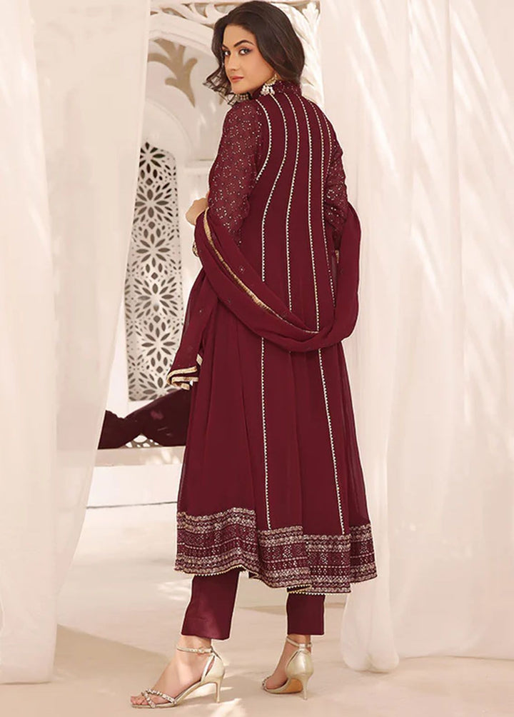 Al Harir Apparel Pret Embroidered Chiffon 3 Piece Suit Zarif Maroon