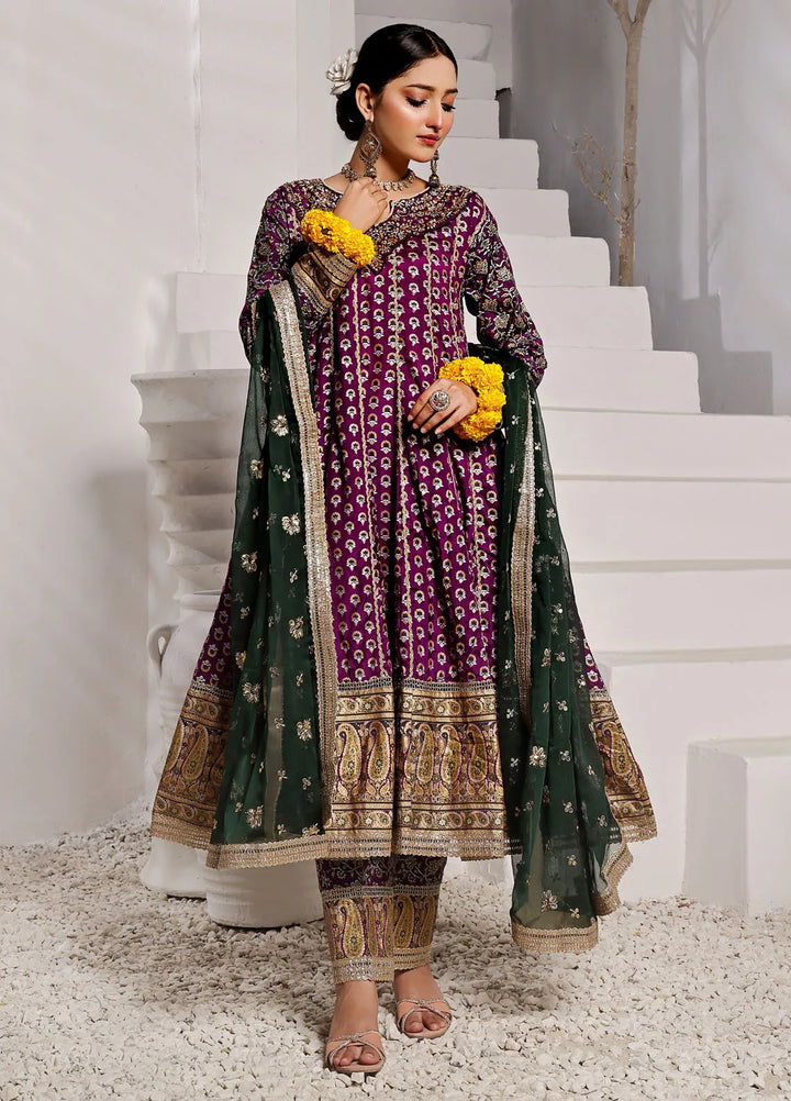 Al Harir Pret Embroidered Raw Silk 3 Piece Suit Gulmeena Purple