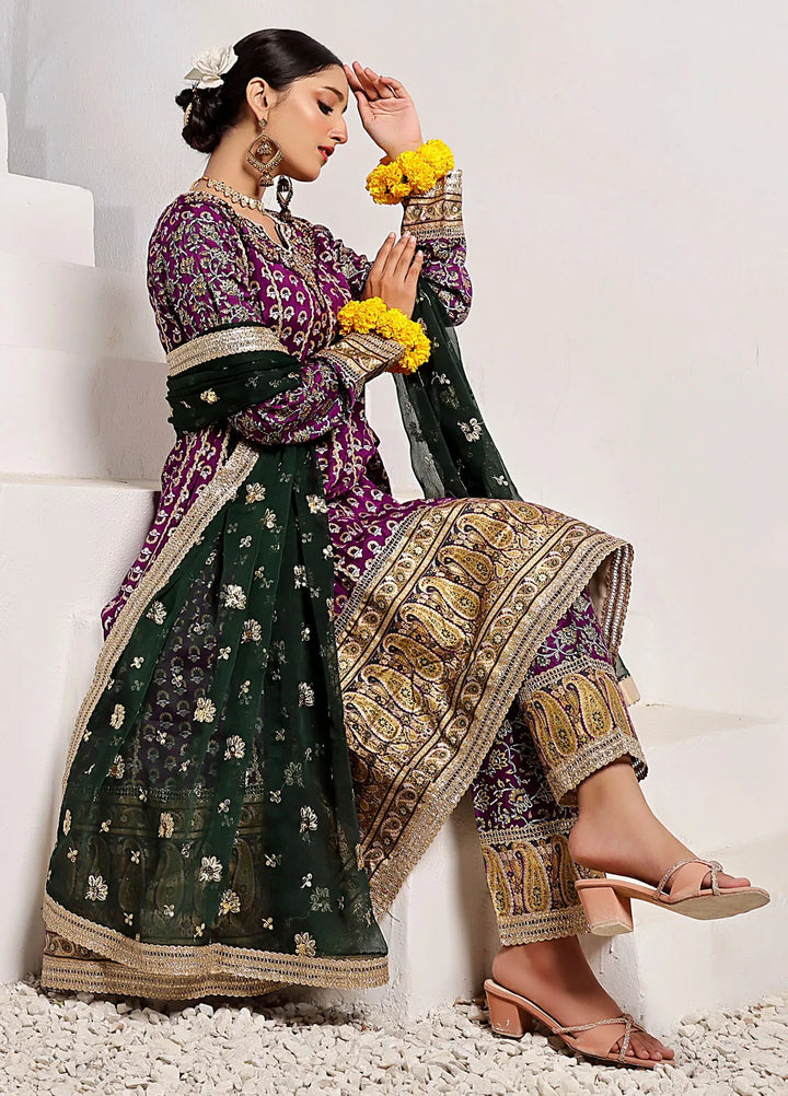 Al Harir Pret Embroidered Raw Silk 3 Piece Suit Gulmeena Purple