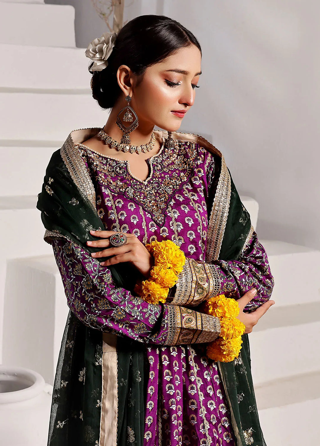 Al Harir Pret Embroidered Raw Silk 3 Piece Suit Gulmeena Purple
