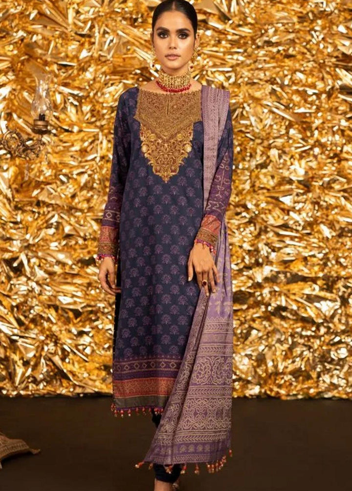 Al Karam Embroidered Slub Suits Unstitched 3 Piece AK22FW FC-W-14E-22-3-Dark Blue - Festive Collection