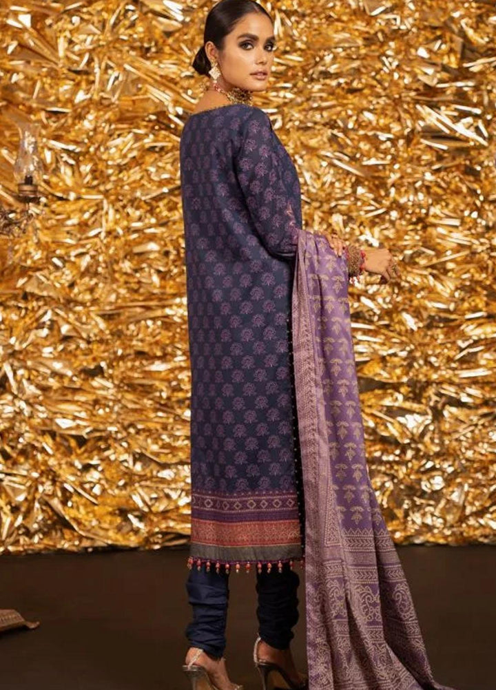 Al Karam Embroidered Slub Suits Unstitched 3 Piece AK22FW FC-W-14E-22-3-Dark Blue - Festive Collection