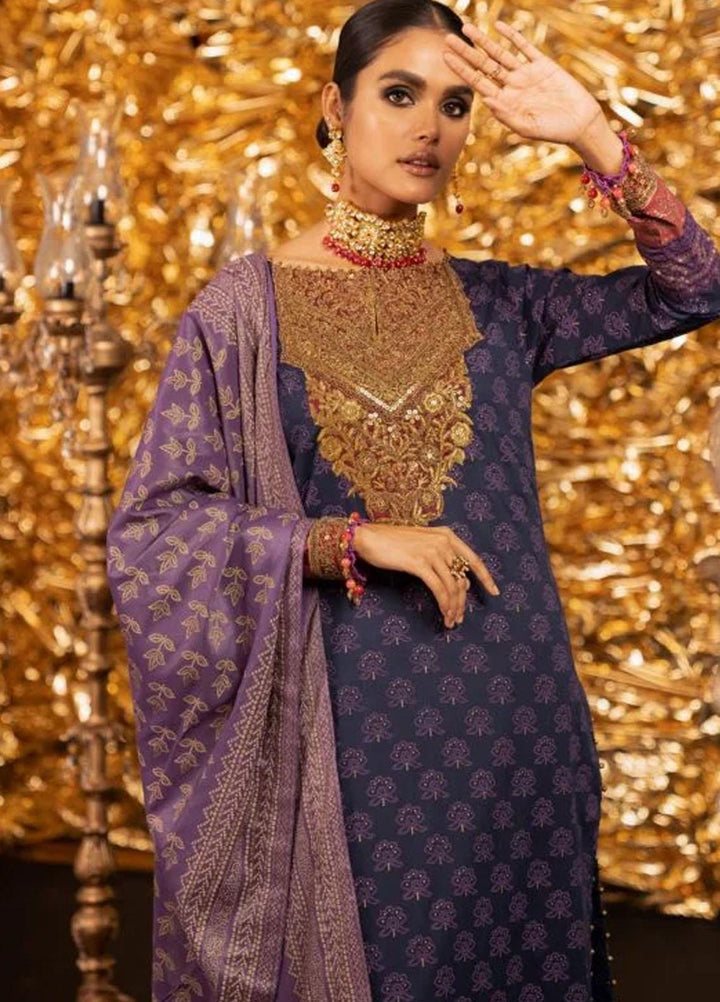 Al Karam Embroidered Slub Suits Unstitched 3 Piece AK22FW FC-W-14E-22-3-Dark Blue - Festive Collection