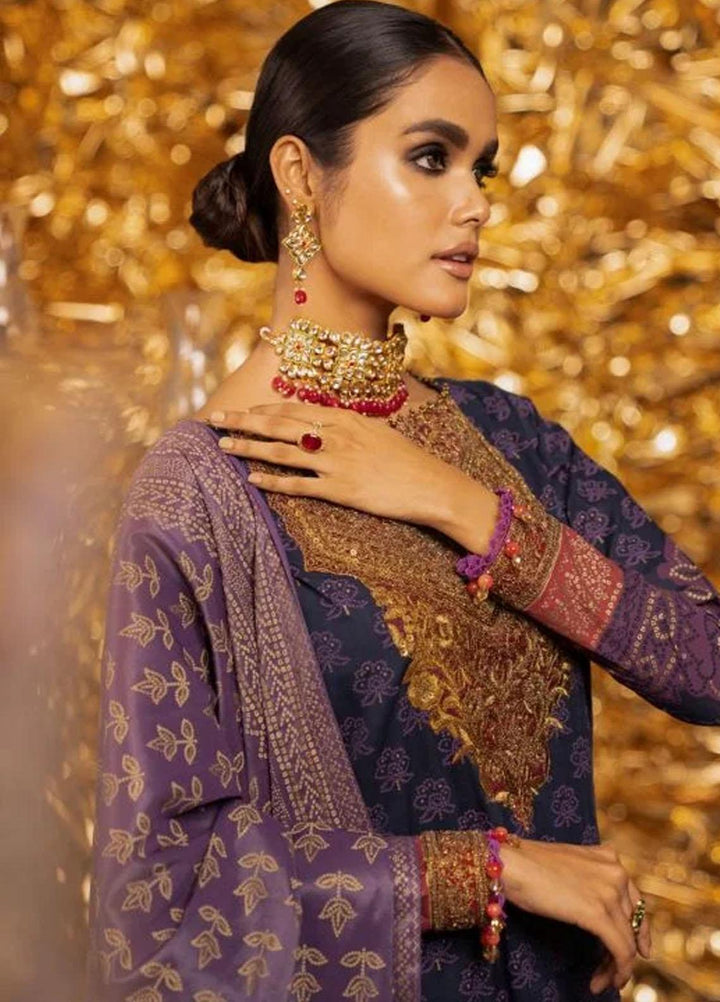 Al Karam Embroidered Slub Suits Unstitched 3 Piece AK22FW FC-W-14E-22-3-Dark Blue - Festive Collection