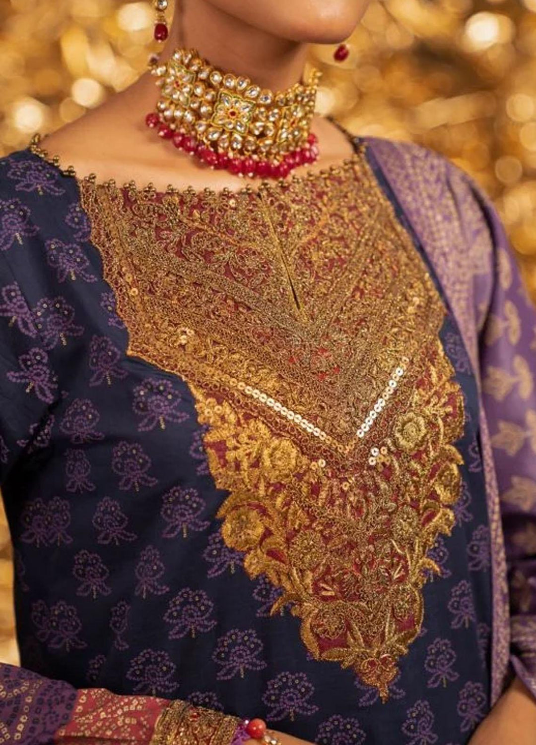 Al Karam Embroidered Slub Suits Unstitched 3 Piece AK22FW FC-W-14E-22-3-Dark Blue - Festive Collection