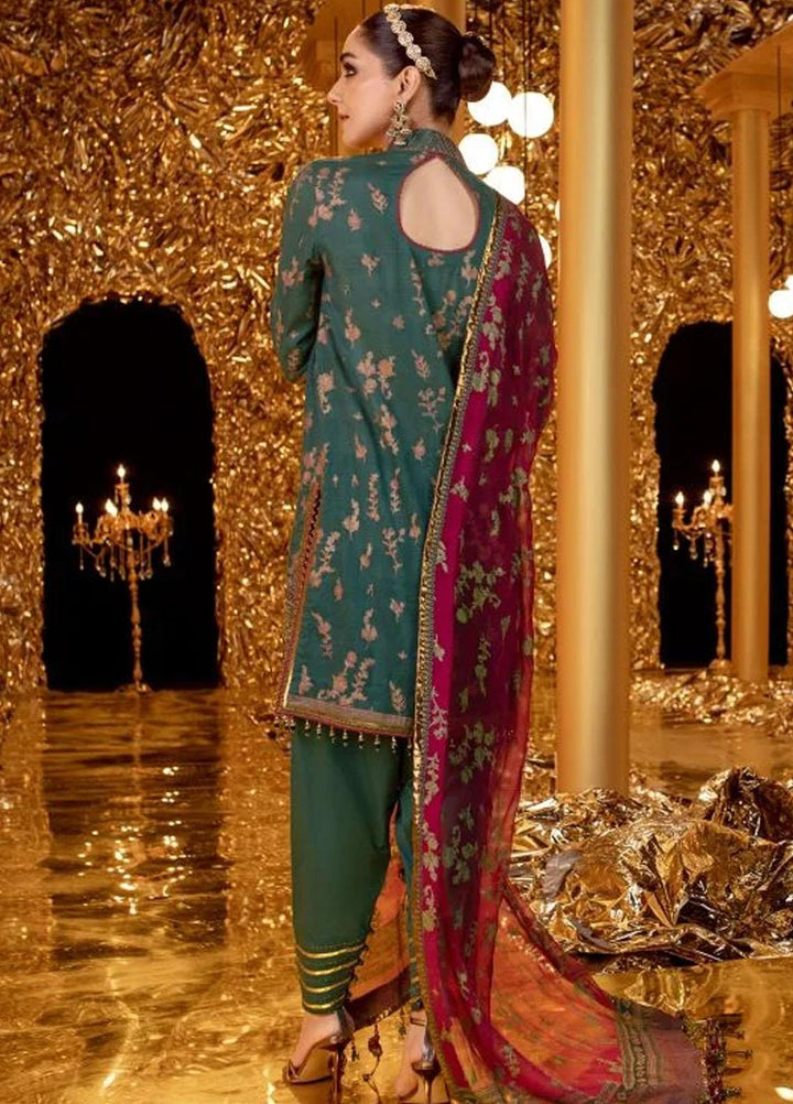 Al Karam Embroidered Lawn Suits Unstitched 3 Piece AK22FW FC-W-9C-22-3-Emerald Green - Festive Collection