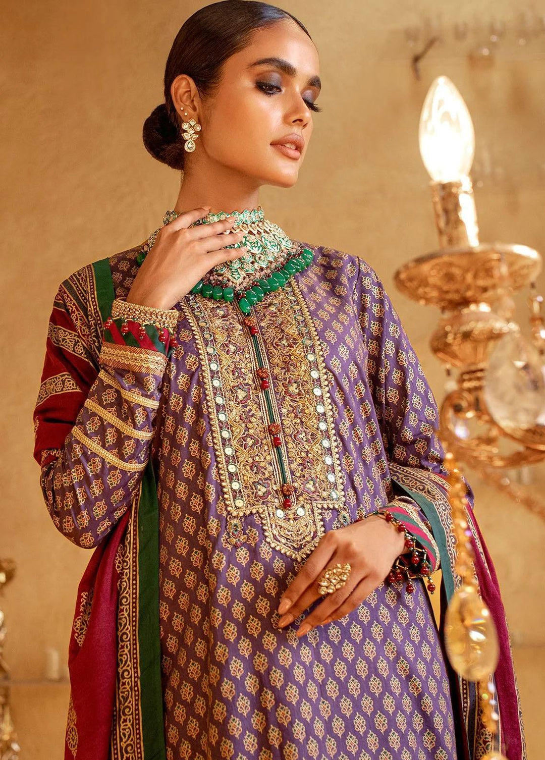 Al Karam Embroidered Lawn Suits Unstitched 2 Piece AK22FW FC-W-20H-22-3-Dark Purple - Festive Collection