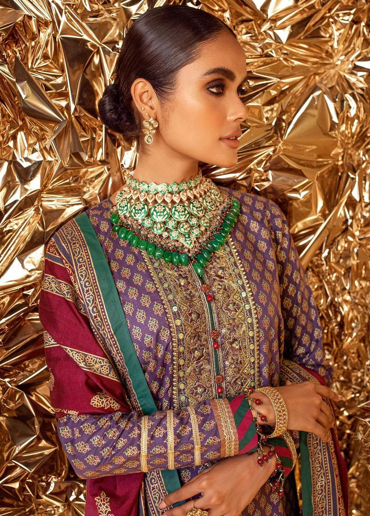 Al Karam Embroidered Lawn Suits Unstitched 2 Piece AK22FW FC-W-20H-22-3-Dark Purple - Festive Collection