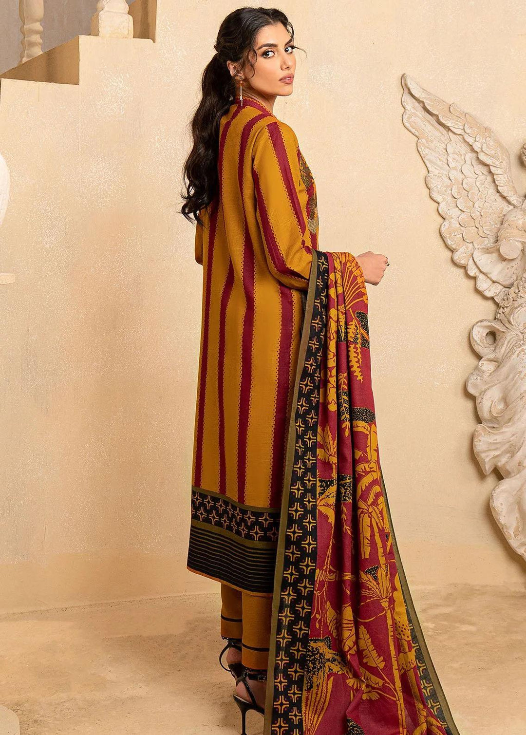 Al Karam Embroidered Khaddar Suits Unstitched 3 Piece AK22FW FW-07-22-Mustard - Festive Collection
