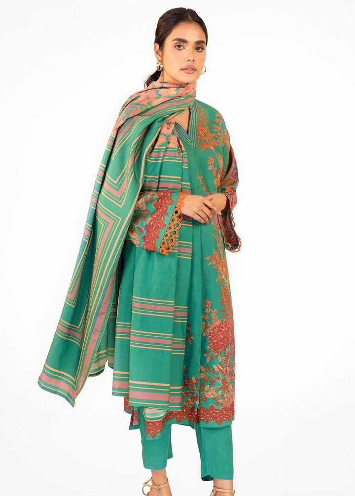 Al Karam Printed Chambray Suits Unstitched 3 Piece AK22FW FW-24-22-Green - Festive Collection