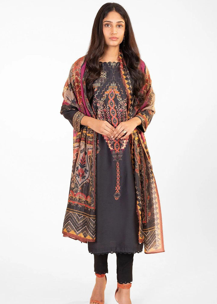 Al Karam Printed Cotton Satin Suits Unstitched 3 Piece AK22FW FW-35-22-Black - Festive Collection