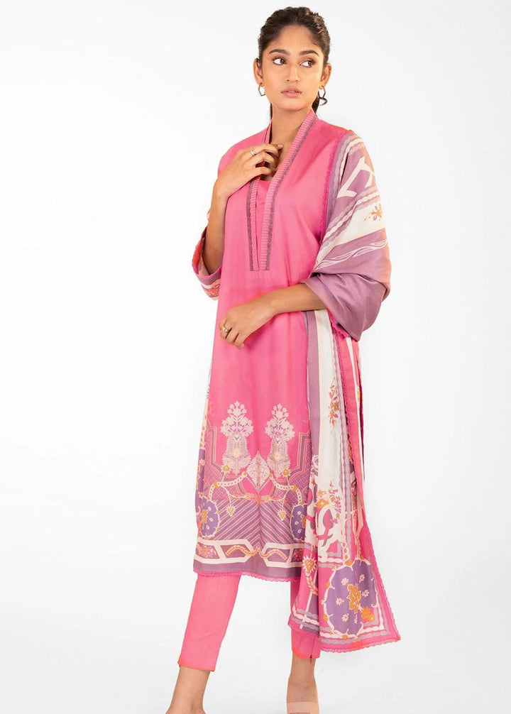 Al Karam Printed Marina Suits Unstitched 3 Piece AK22FW FW-48-22-Pink - Festive Collection