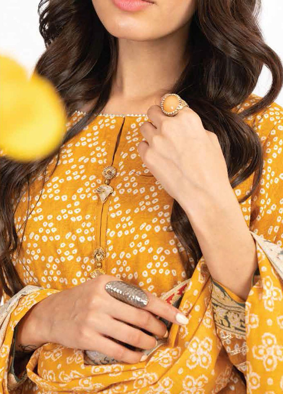 Al Karam Printed Lawn Suits Unstitched 3 Piece AK23SSL SS-7.1-23-Mustard - Summer Collection