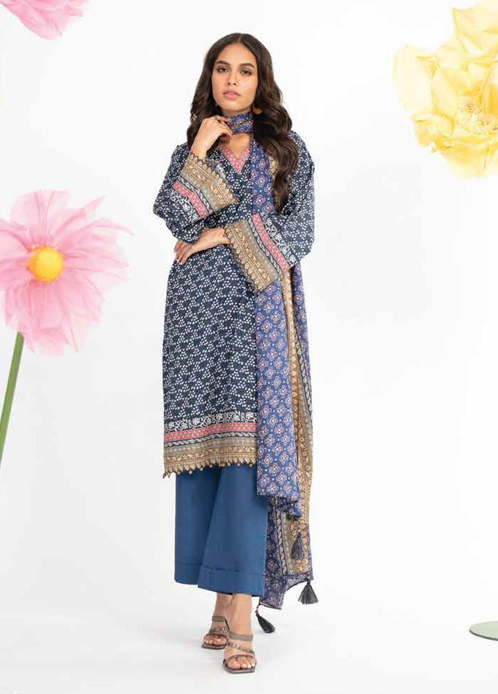 Al Karam Printed Lawn Suits Unstitched 3 Piece AK23SSL SS-7.1-23-Blue - Summer Collection