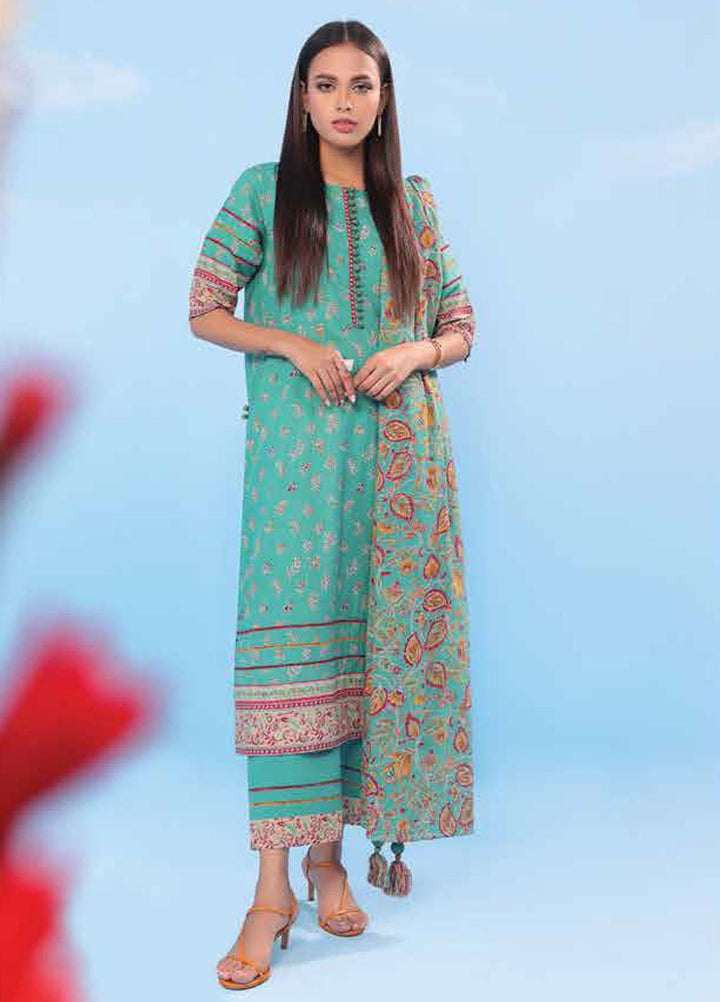 Al Karam Printed Lawn Suits Unstitched 3 Piece AK23SSL SS-2.1-23-Green - Summer Collection