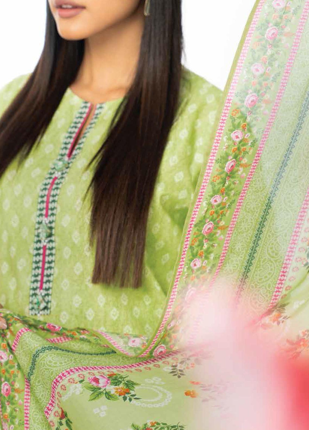 Al Karam Printed Lawn Suits Unstitched 3 Piece AK23SSL SS-35.1-23-Green - Summer Collection
