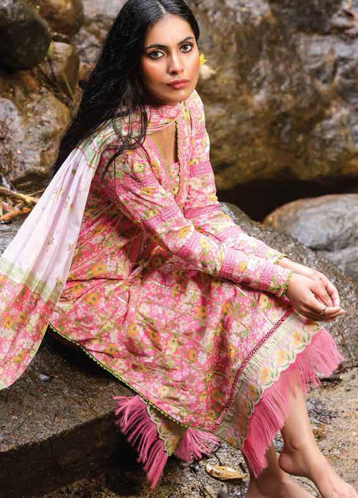 Al Karam Printed Lawn Suits Unstitched 3 Piece AK23SSL SS-36.1-23-Pink - Summer Collection