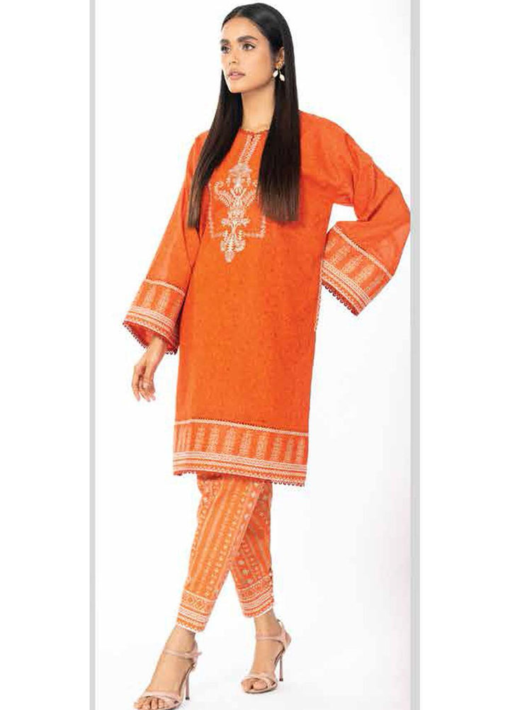 Al Karam EmbroideRed Lawn Suits Unstitched 2 Piece AK23SSL SS-52.1-23-Orange - Summer Collection