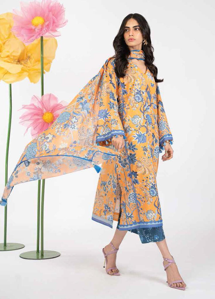 Al Karam Printed Lawn Suits Unstitched 3 Piece AK23SSL SS-27-23-Orange - Summer Collection