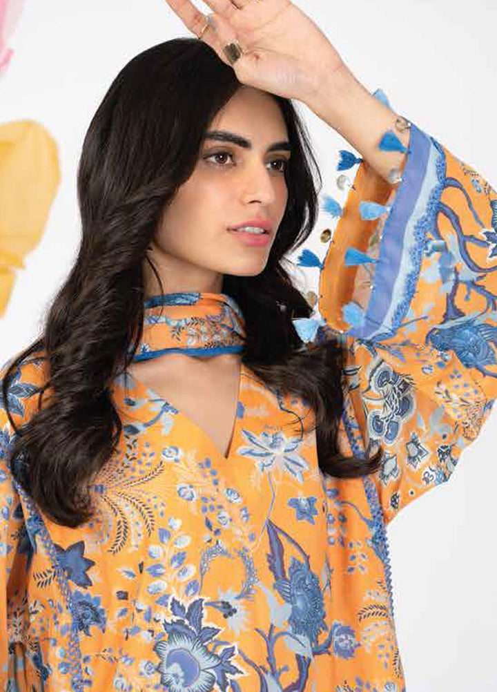 Al Karam Printed Lawn Suits Unstitched 3 Piece AK23SSL SS-27-23-Orange - Summer Collection