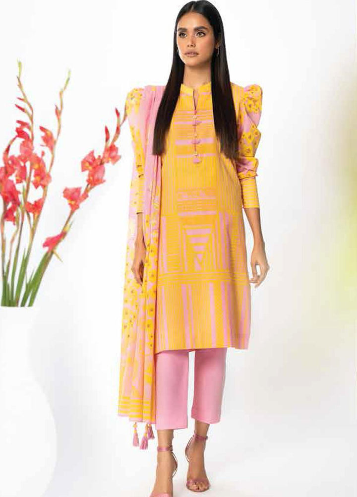 Al Karam Printed Lawn Suits Unstitched 3 Piece AK23SSL SS-36-23-Pink - Summer Collection