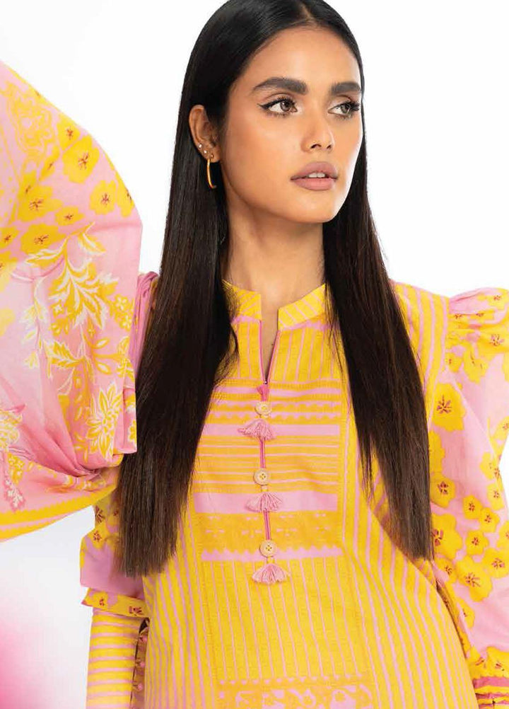 Al Karam Printed Lawn Suits Unstitched 3 Piece AK23SSL SS-36-23-Pink - Summer Collection