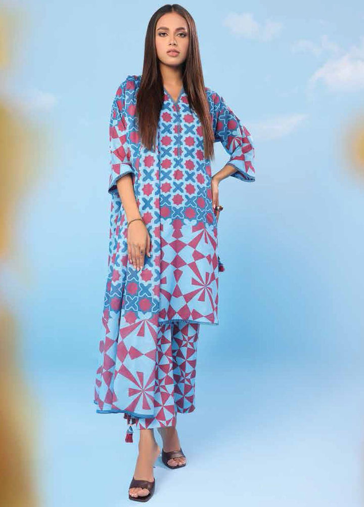 Al Karam Printed Lawn Suits Unstitched 3 Piece AK23SSL SS-34-23-Blue - Summer Collection