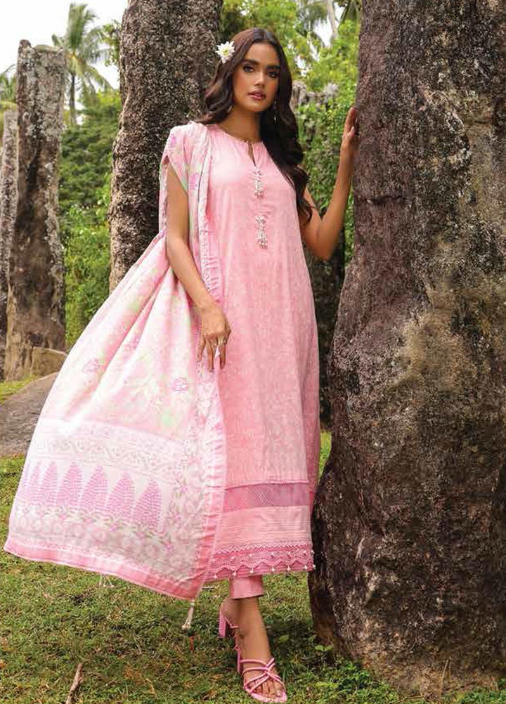 Al Karam Printed Lawn Suits Unstitched 3 Piece AK23SSL SS-45.1-23-Pink - Summer Collection