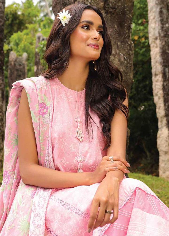 Al Karam Printed Lawn Suits Unstitched 3 Piece AK23SSL SS-45.1-23-Pink - Summer Collection