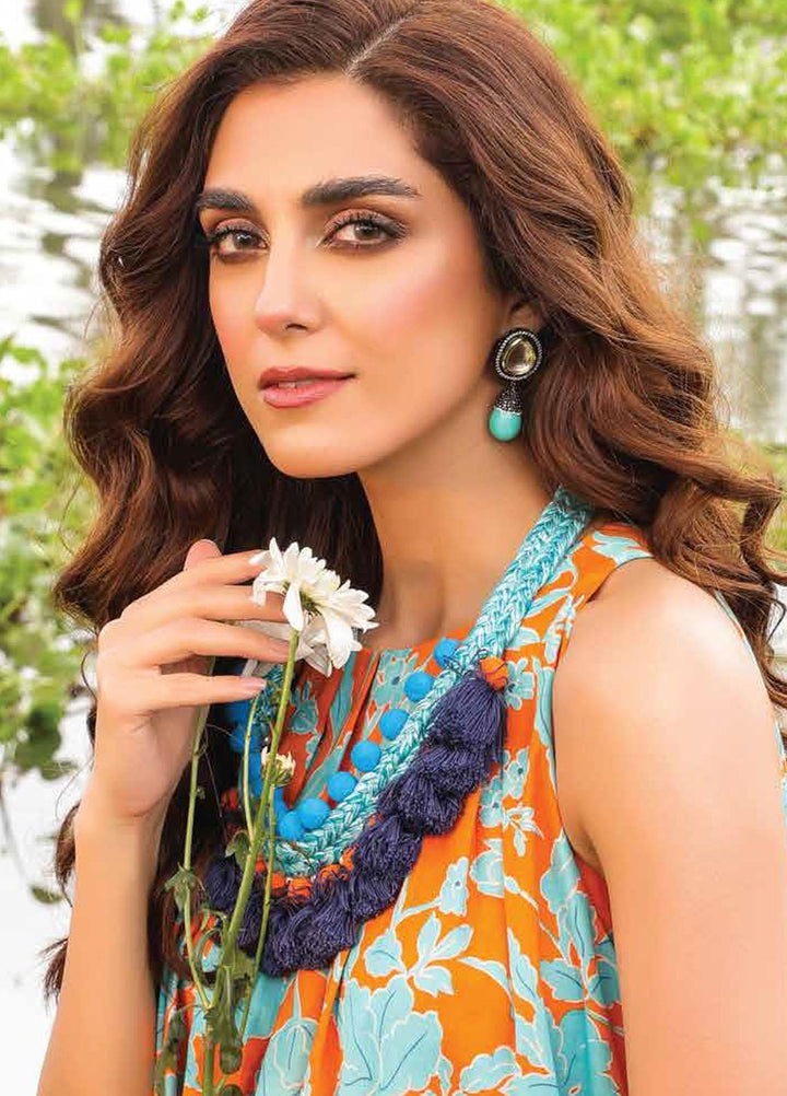 Al Karam Printed Lawn Suits Unstitched 2 Piece AK23SSL SS-58-23-Orange - Summer Collection