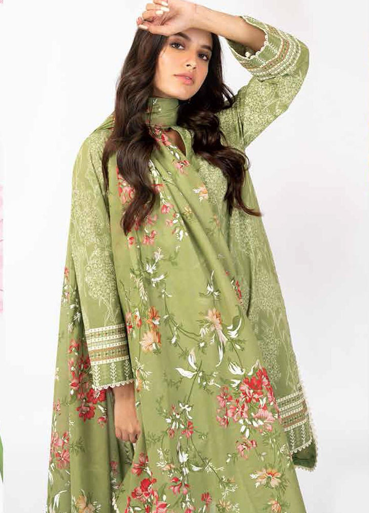 Al Karam Printed Lawn Suits Unstitched 2 Piece AK23SSL SS-48-23-Olive Green - Summer Collection