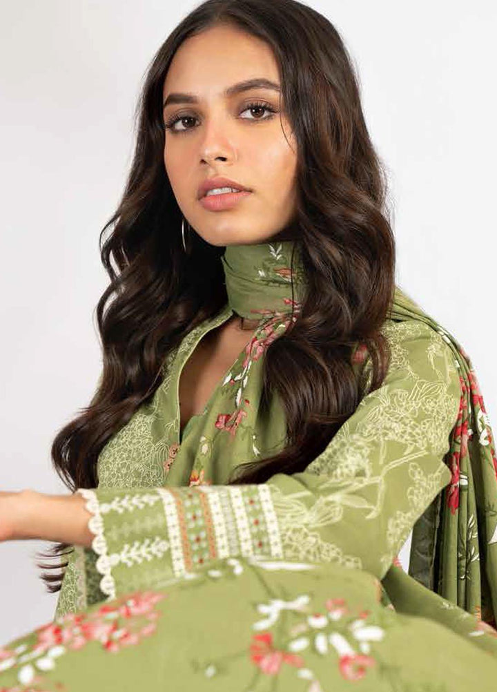 Al Karam Printed Lawn Suits Unstitched 2 Piece AK23SSL SS-48-23-Olive Green - Summer Collection