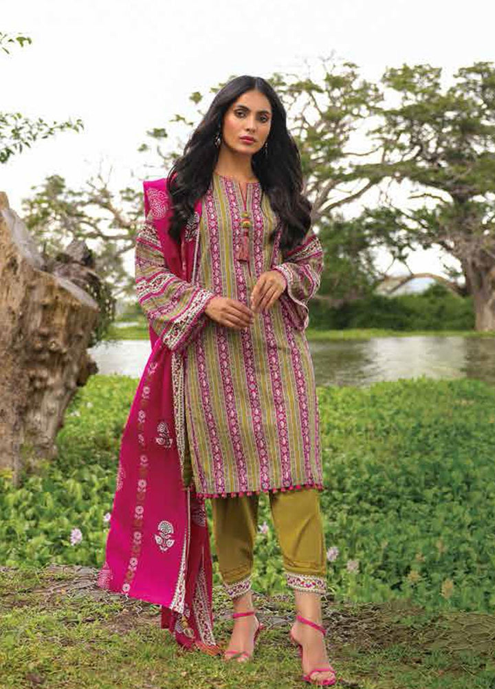 Al Karam Printed Lawn Suits Unstitched 3 Piece AK23SSL SS-5.1-2-23-Olive Green - Summer Collection
