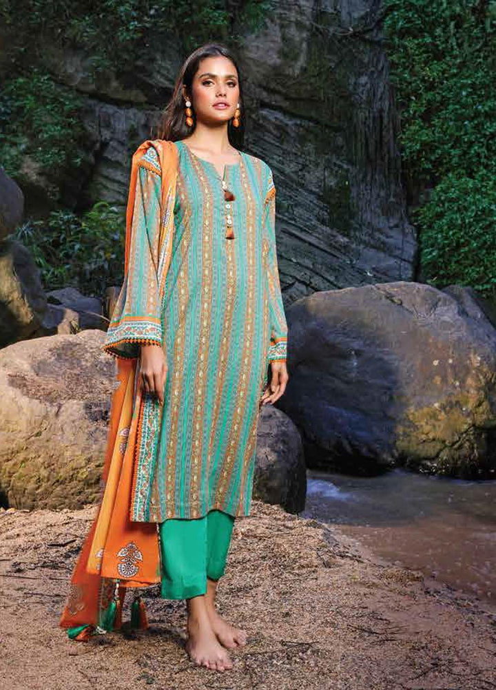 Al Karam Printed Lawn Suits Unstitched 3 Piece AK23SSL SS-5.1-2-23-Emerald Green - Summer Collection