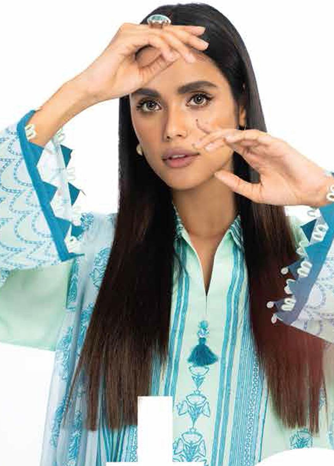 Al Karam Printed Lawn Suits Unstitched 3 Piece AK23SSL SS-22-23-Ice Blue - Summer Collection