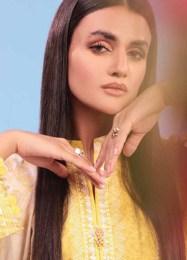 Al Karam Printed Lawn Suits Unstitched 3 Piece AK23SSL SS-30.1-23-Yellow - Summer Collection