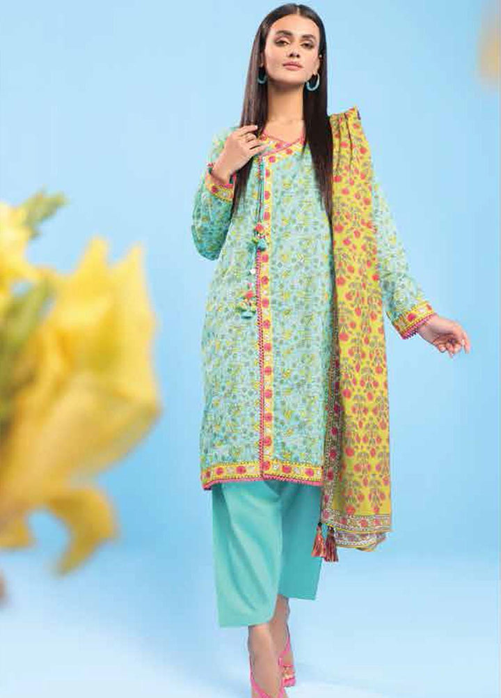 Al Karam Printed Lawn Suits Unstitched 2 Piece AK23SSL SS-57.1-23-Turqouise - Summer Collection