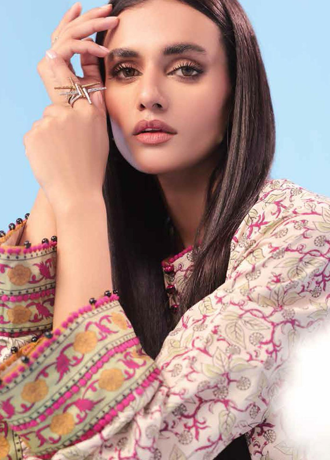 Al Karam Printed Lawn Suits Unstitched 2 Piece AK23SSL SS-57.1-23-Off White - Summer Collection