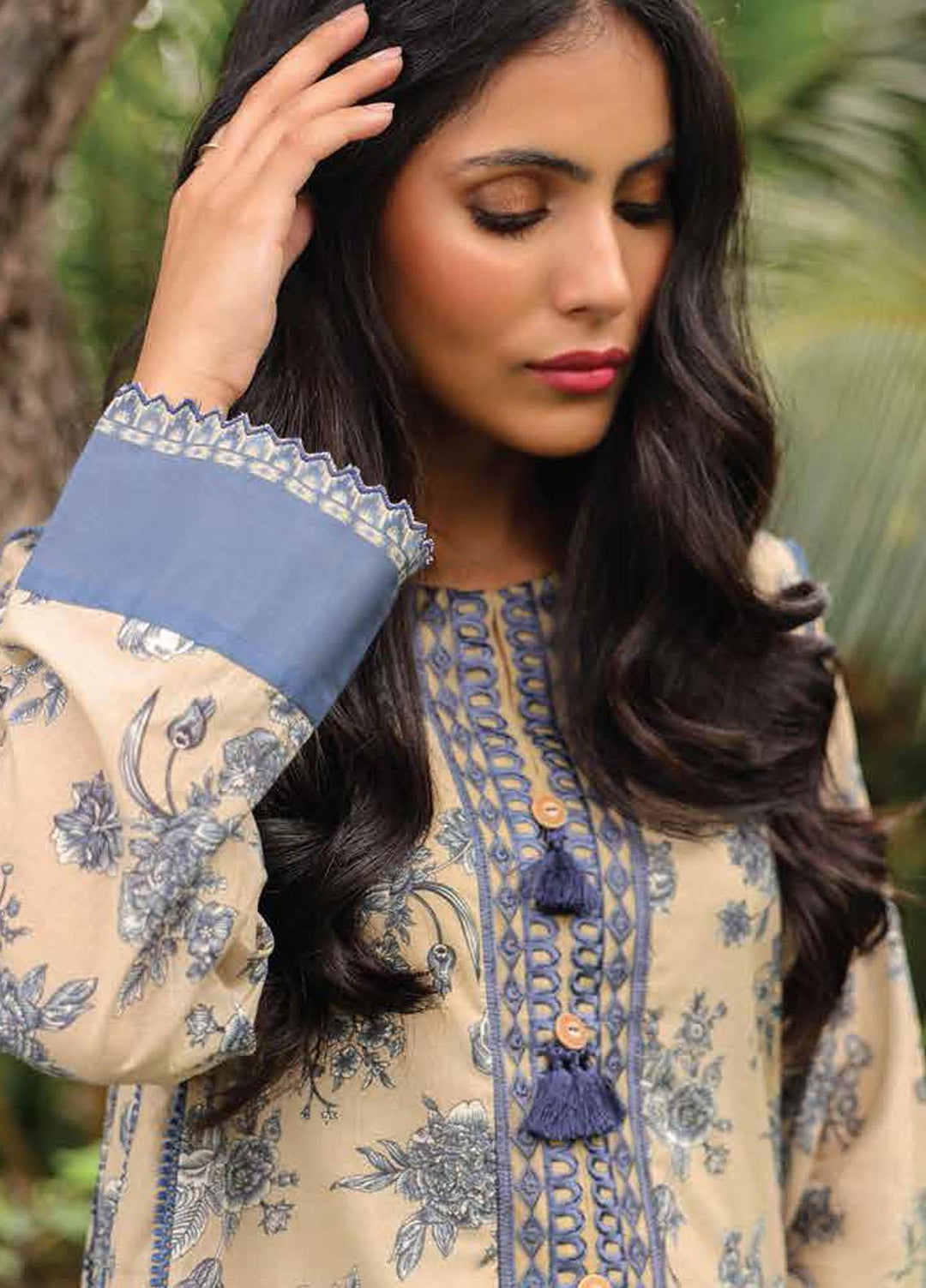 Al Karam EmbroideRed Slub Suits Unstitched 2 Piece AK23SSL SS-11-23-Beige - Summer Collection