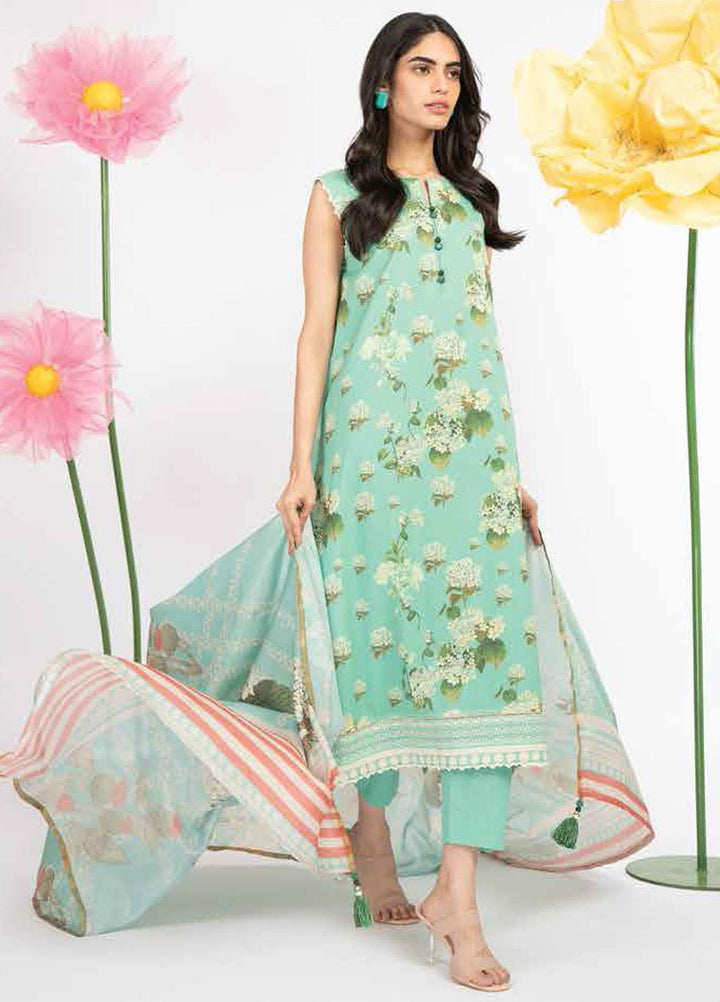 Al Karam Printed Lawn Suits Unstitched 3 Piece AK23SSL SS-17-23-Sea Green - Summer Collection