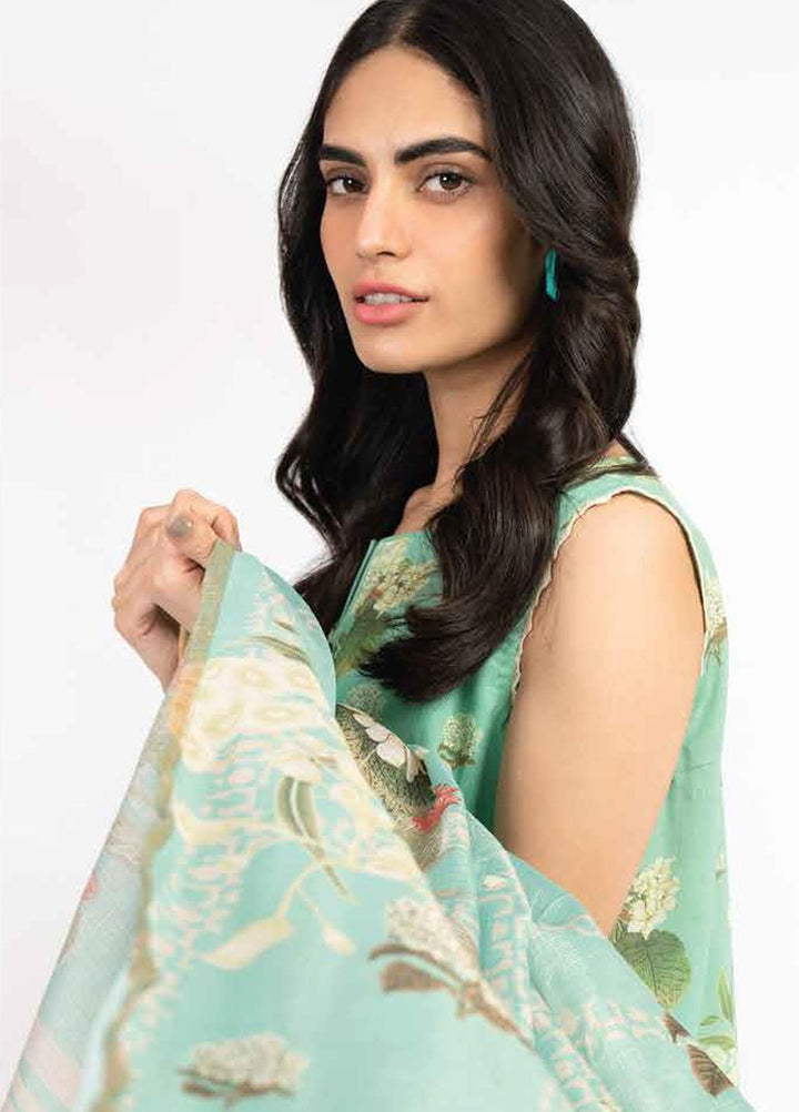 Al Karam Printed Lawn Suits Unstitched 3 Piece AK23SSL SS-17-23-Sea Green - Summer Collection