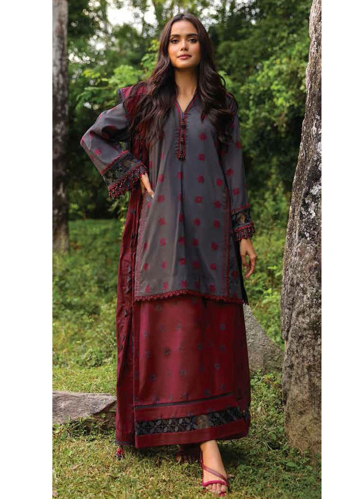 Al Karam Printed Lawn Suits Unstitched 3 Piece AK23SSL SS-41-23-Maroon - Summer Collection