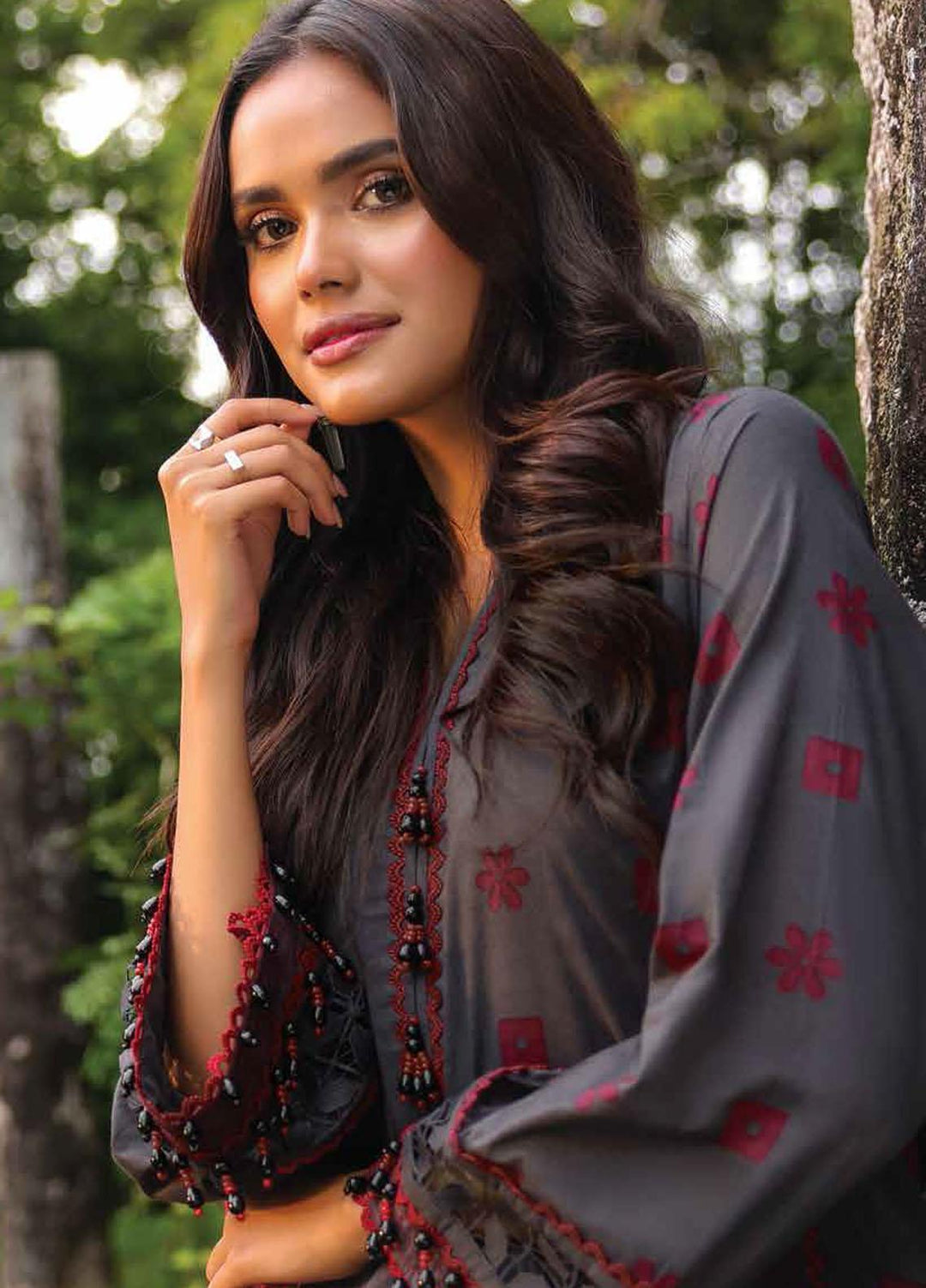 Al Karam Printed Lawn Suits Unstitched 3 Piece AK23SSL SS-41-23-Maroon - Summer Collection