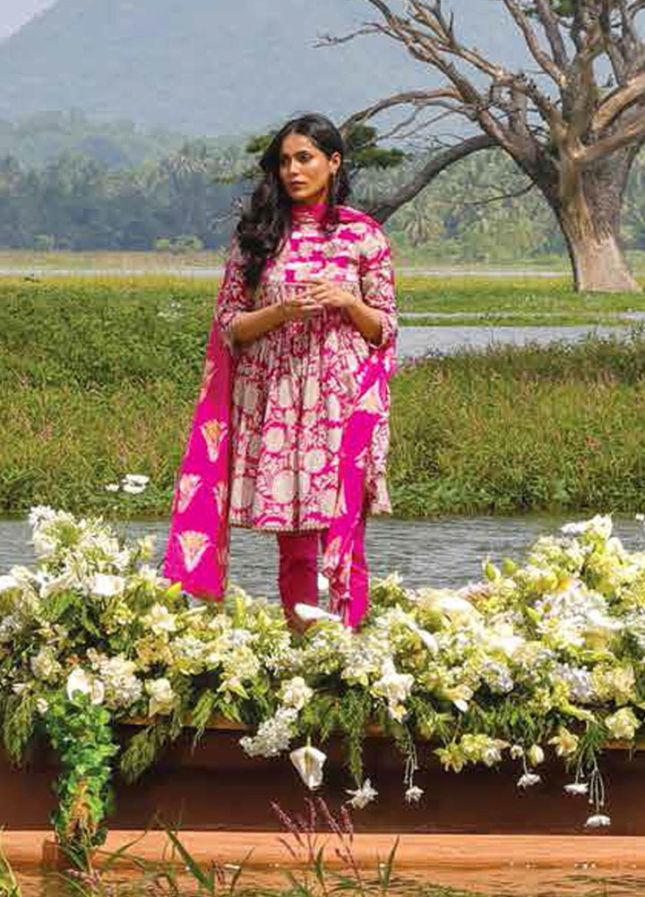 Al Karam Printed Lawn Suits Unstitched 3 Piece AK23SSL SS-21-23-Fuchsia - Summer Collection